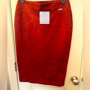 Size: M Suede; Rust Color Midi Skirt